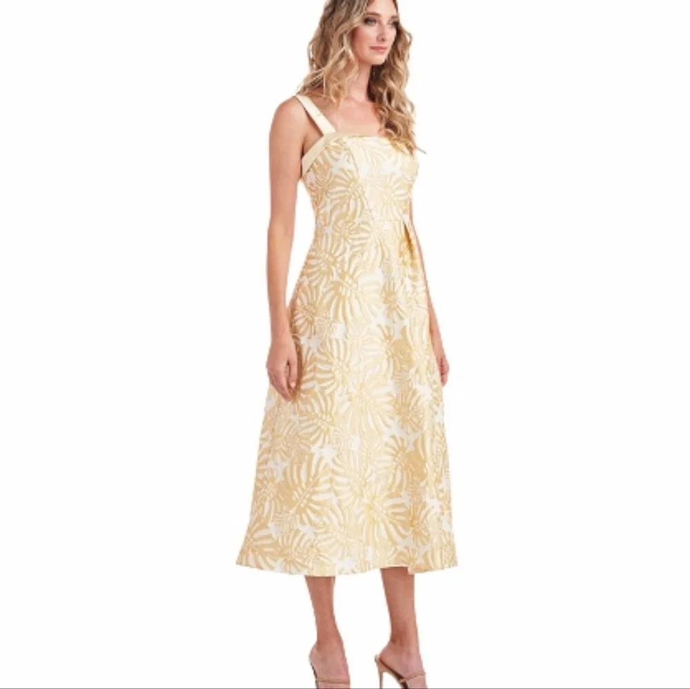 Kay Unger Liv Palm Leaf Jacquard Tea Length Cocktail Dress Size 6